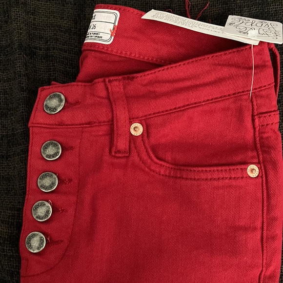 Free People Reagan Skinny Raw Hem Jeans RED - Picture 9 of 9